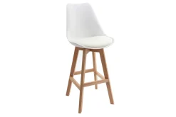 Tabourets de bar design blanc et bois H65 cm (lot de 2) PAULINE