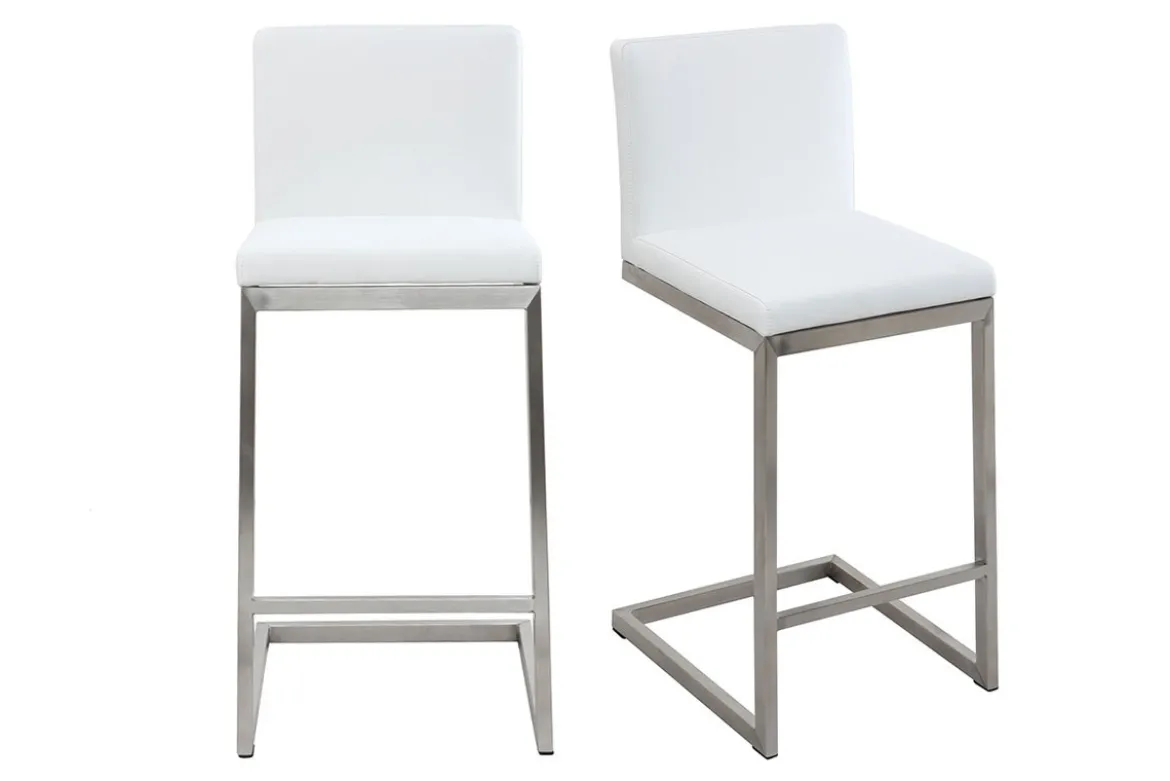 Tabourets de bar design blancs avec pieds métal (lot de 2) STELLAR