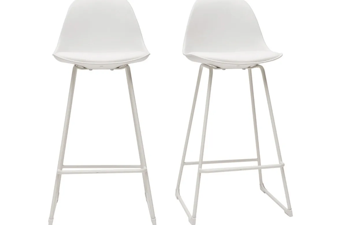 Tabourets de bar design blancs pieds métal 66 cm (lot de 2) FRANZ