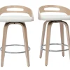 Tabourets de bar design bois clair et polyuréthane blanc 65cm pivotant 360° (lot de 2) MANO