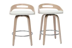 Tabourets de bar design bois clair et polyuréthane blanc 65cm pivotant 360° (lot de 2) MANO