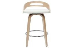 Tabourets de bar design bois clair et polyuréthane blanc 65cm pivotant 360° (lot de 2) MANO