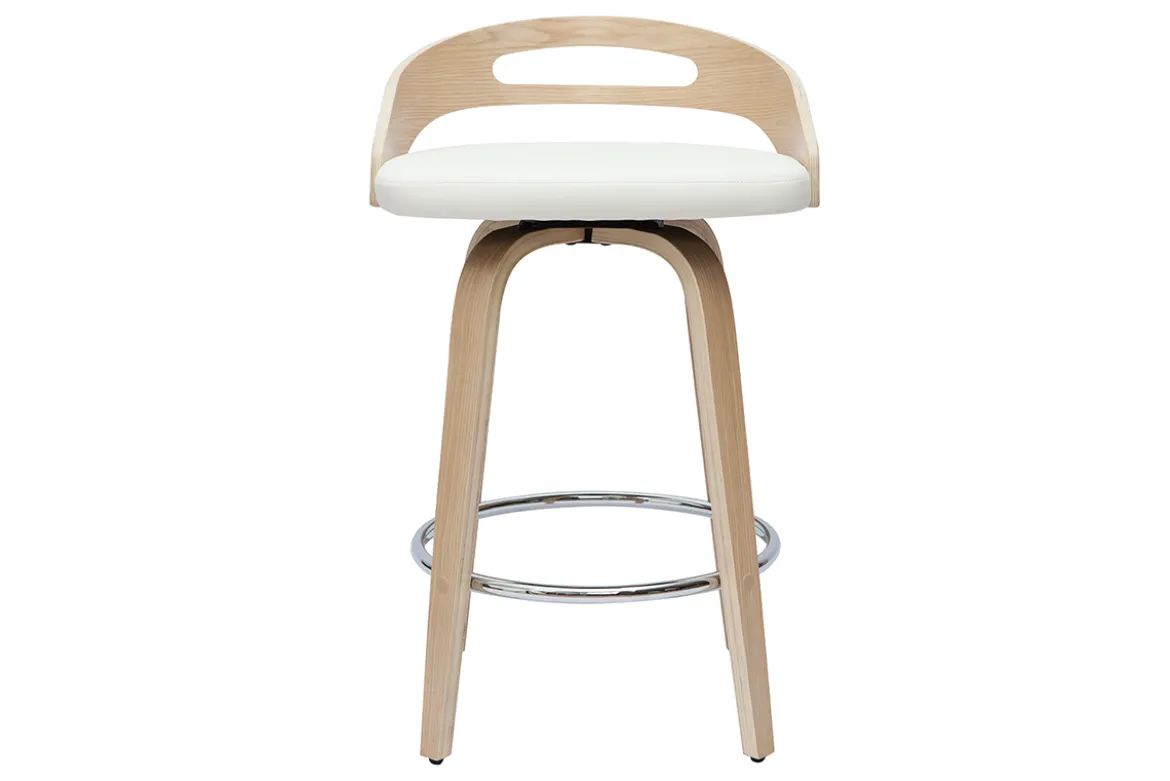 Tabourets de bar design bois clair et polyuréthane blanc 65cm pivotant 360° (lot de 2) MANO