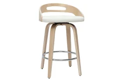 Tabourets de bar design bois clair et polyuréthane blanc 65cm pivotant 360° (lot de 2) MANO