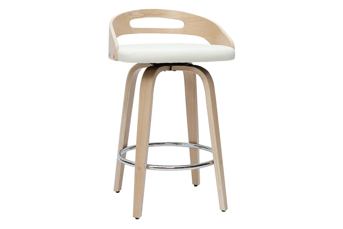 Tabourets de bar design bois clair et polyuréthane blanc 65cm pivotant 360° (lot de 2) MANO