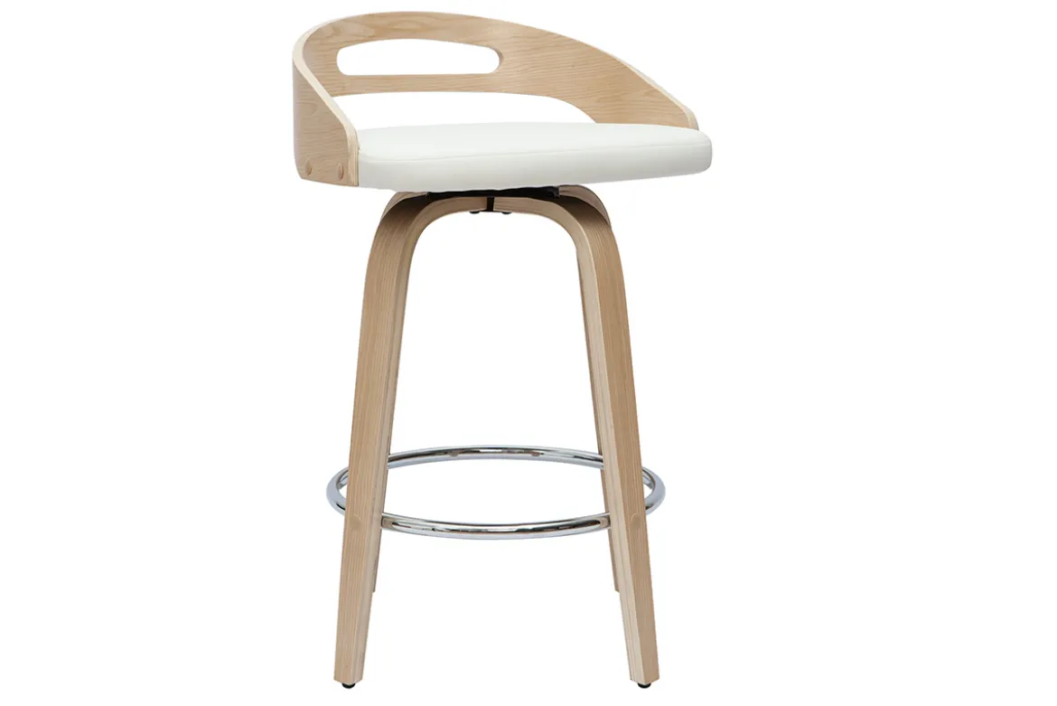 Tabourets de bar design bois clair et polyuréthane blanc 65cm pivotant 360° (lot de 2) MANO