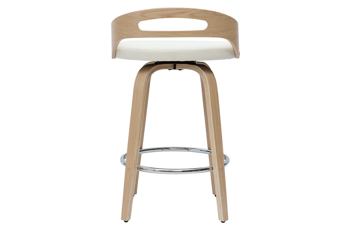 Tabourets de bar design bois clair et polyuréthane blanc 65cm pivotant 360° (lot de 2) MANO