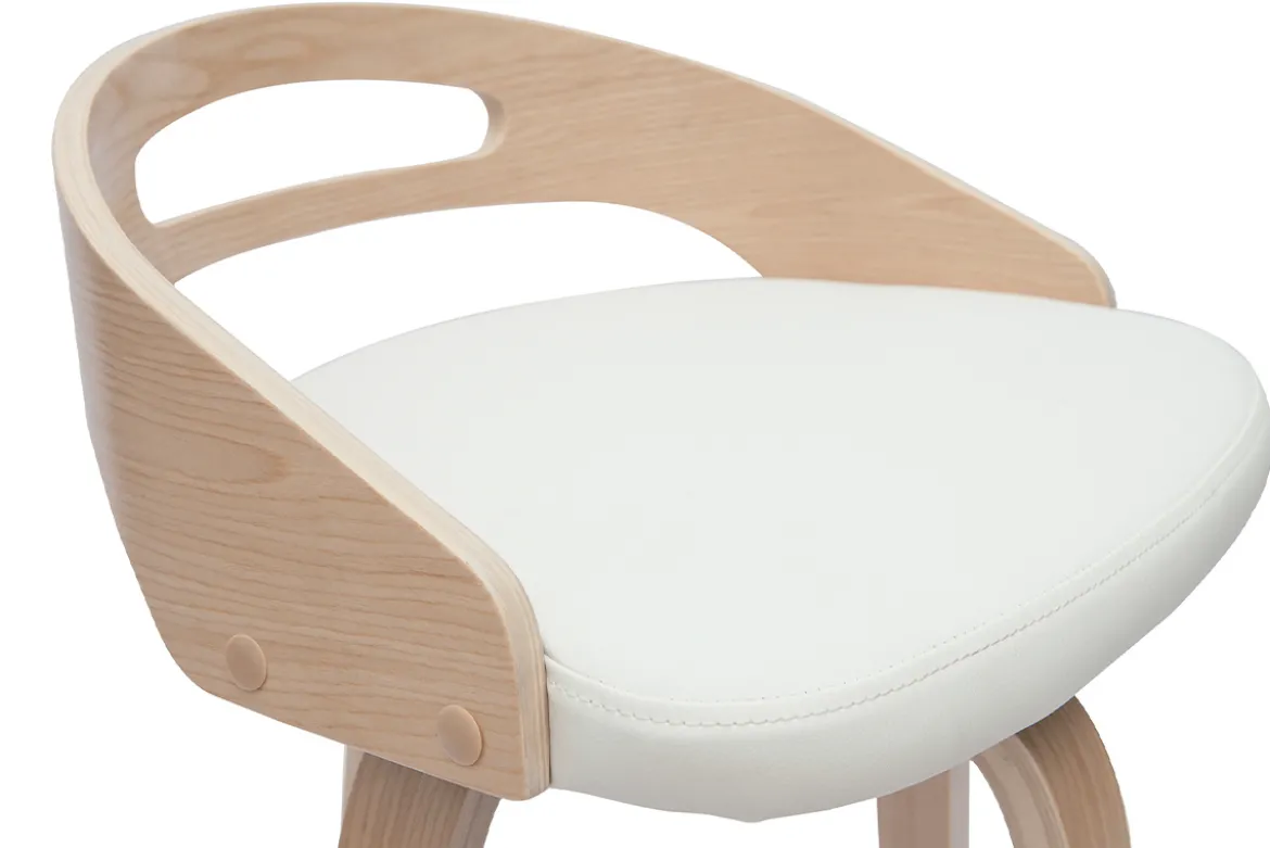 Tabourets de bar design bois clair et polyuréthane blanc 65cm pivotant 360° (lot de 2) MANO