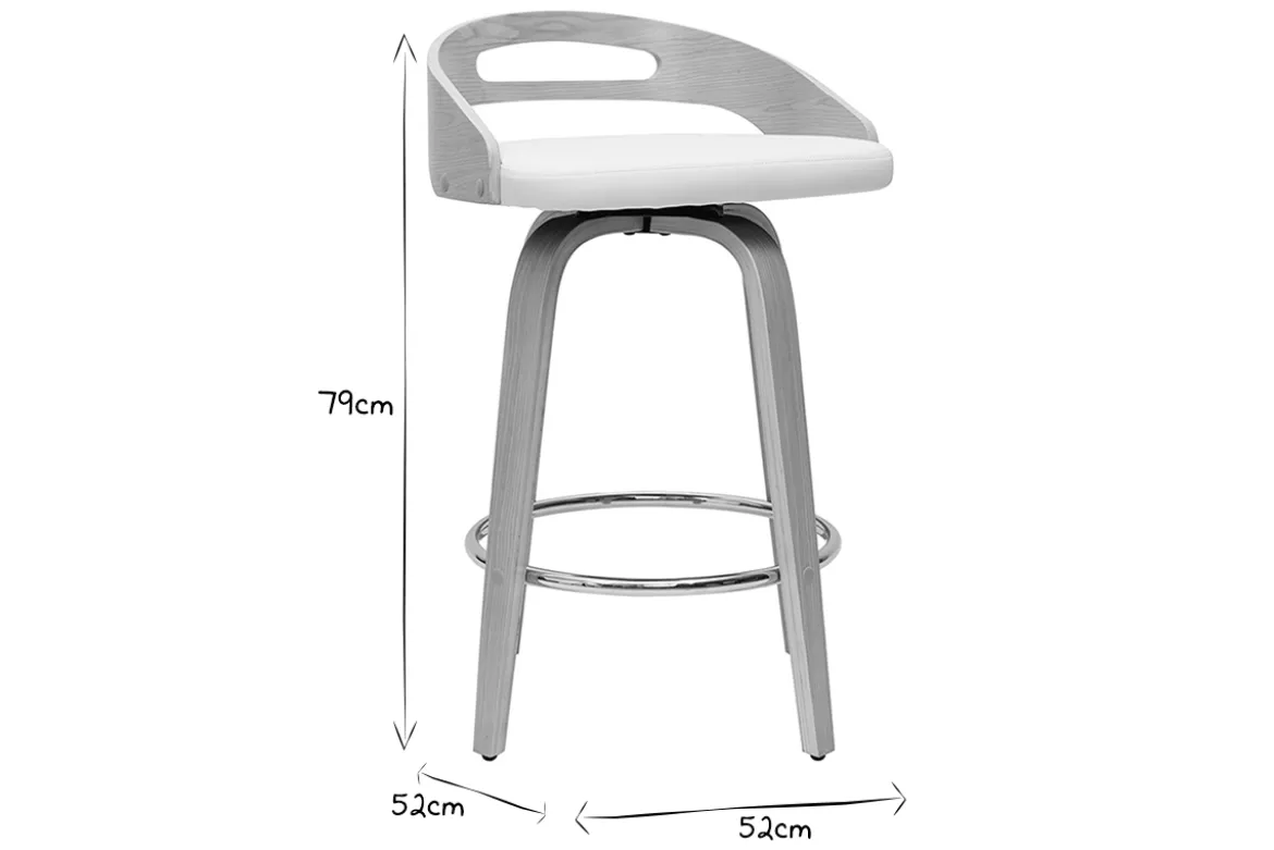 Tabourets de bar design bois clair et polyuréthane blanc 65cm pivotant 360° (lot de 2) MANO