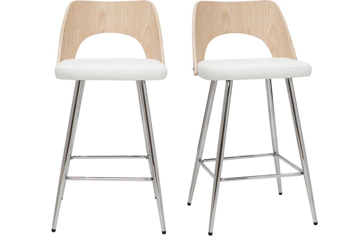 Tabourets de bar design bois et blanc H66.5 (lot de 2) FALCOM