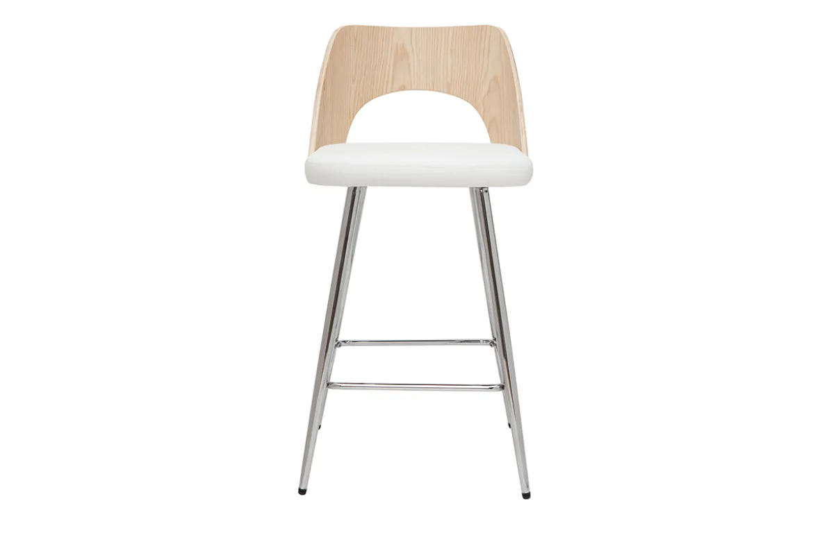 Tabourets de bar design bois et blanc H66.5 (lot de 2) FALCOM
