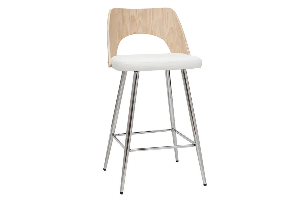 Tabourets de bar design bois et blanc H66.5 (lot de 2) FALCOM