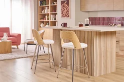 Tabourets de bar design bois et blanc H66.5 (lot de 2) FALCOM