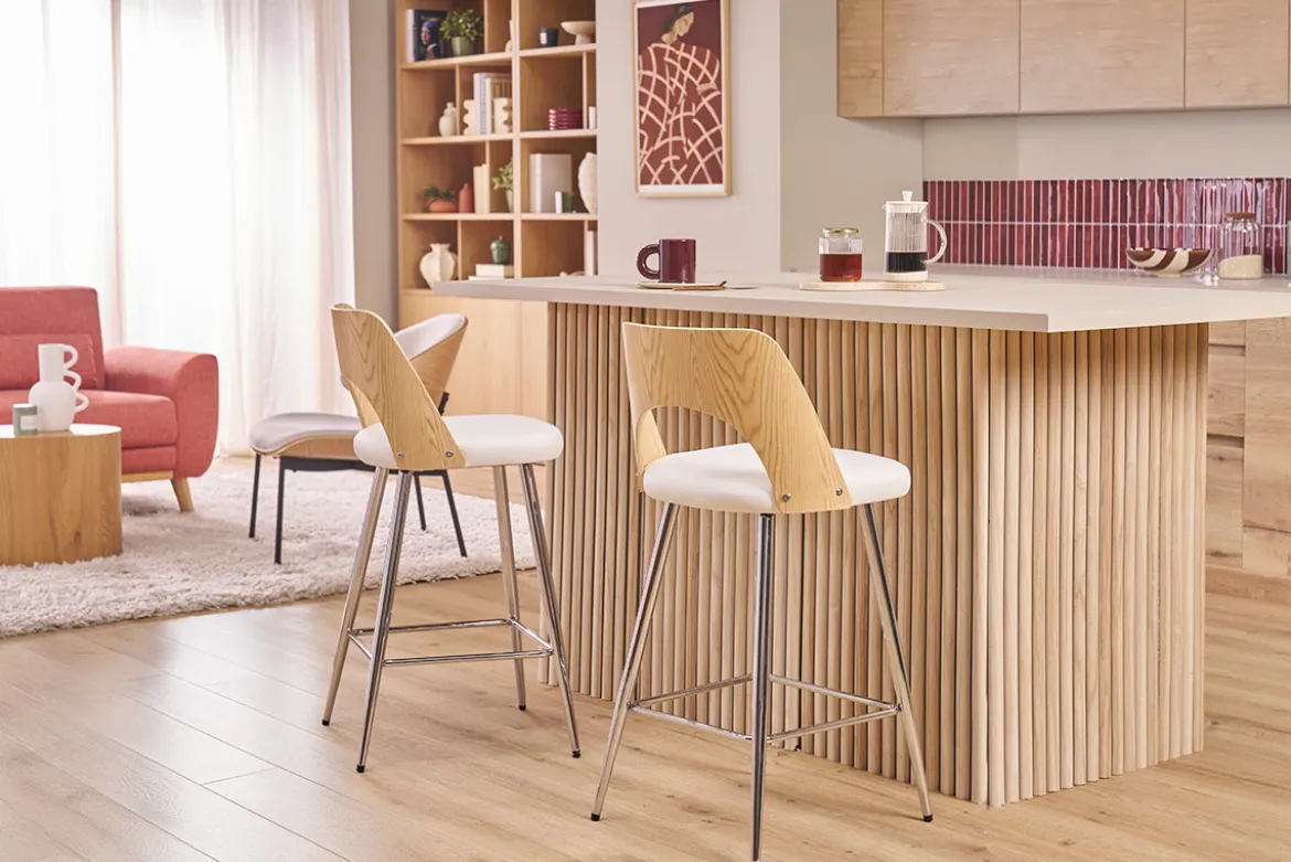Tabourets de bar design bois et blanc H66.5 (lot de 2) FALCOM