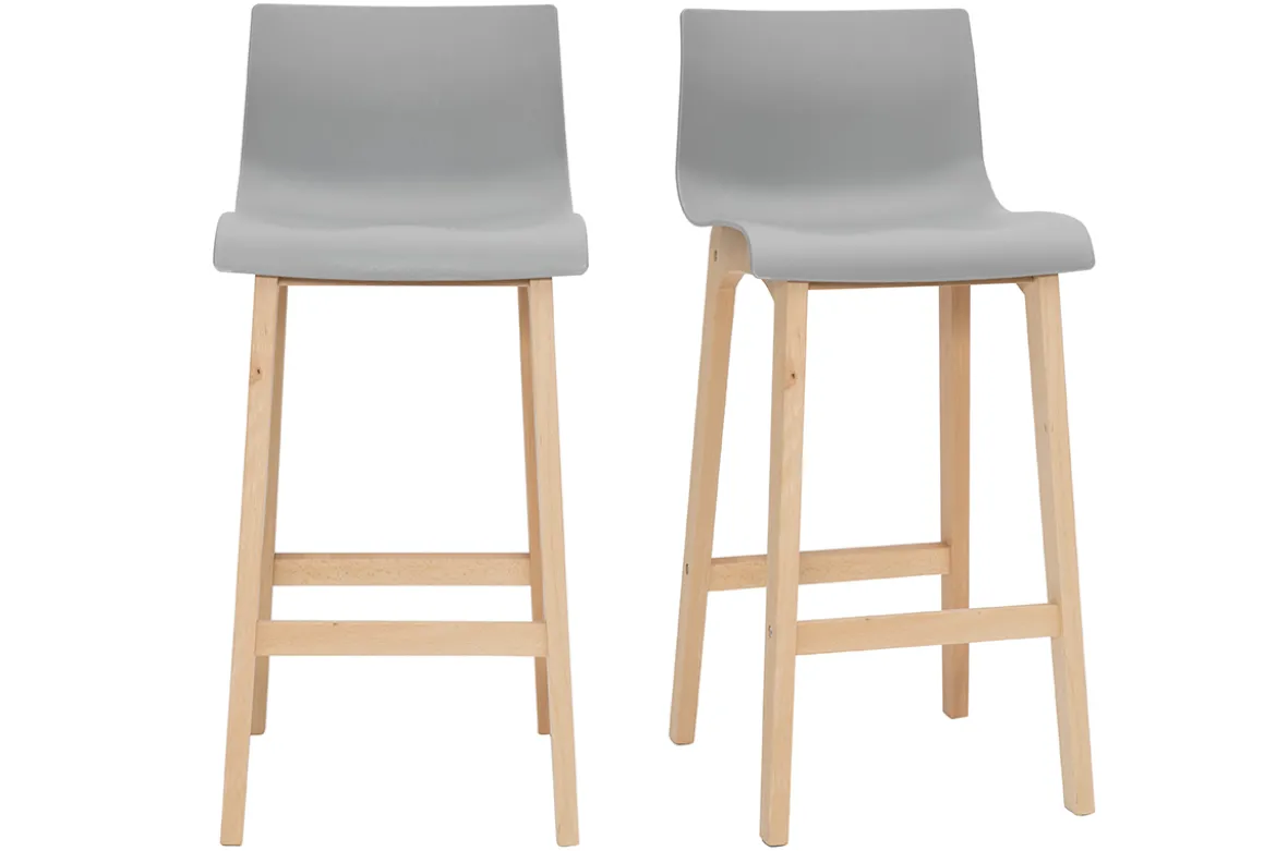 Tabourets de bar design bois et gris clair H65 cm (lot de 2) NEW SURF