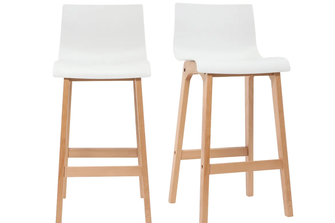Tabourets de bar design bois et blanc H65 cm (lot de 2) NEW SURF