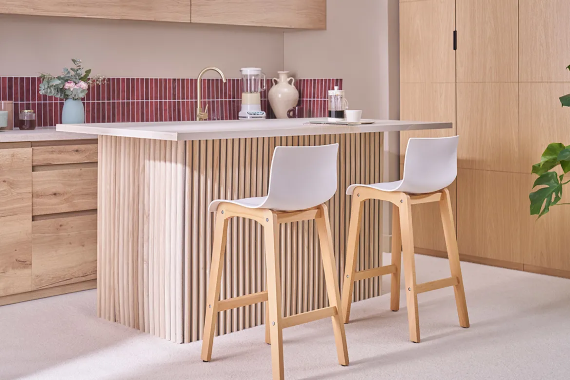 Tabourets de bar design bois et blanc H65 cm (lot de 2) NEW SURF