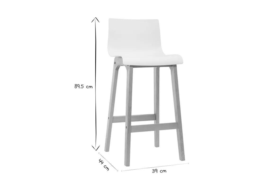 Tabourets de bar design bois et blanc H65 cm (lot de 2) NEW SURF