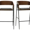 Tabourets de bar design bois foncé et métal noir (lot de 2) WESS