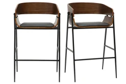 Tabourets de bar design bois foncé et métal noir (lot de 2) WESS