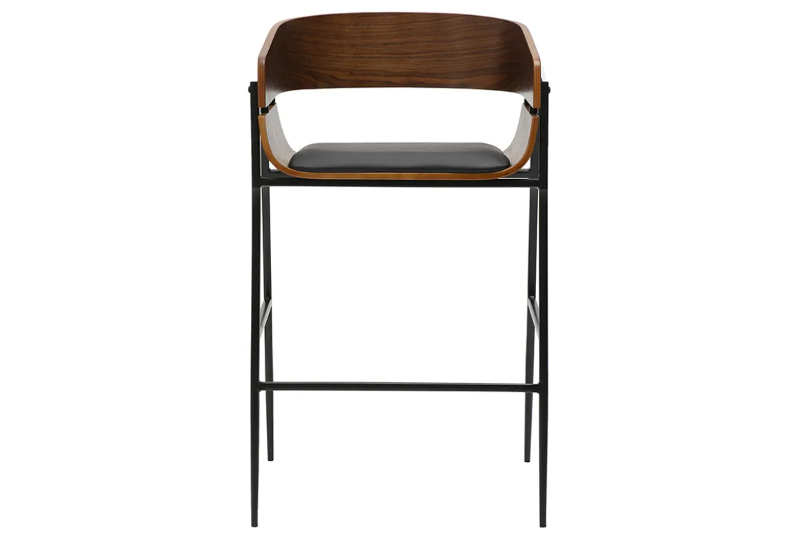 Tabourets de bar design bois foncé et métal noir (lot de 2) WESS