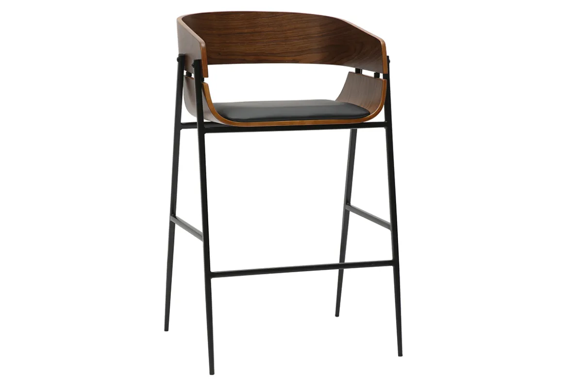 Tabourets de bar design bois foncé et métal noir (lot de 2) WESS