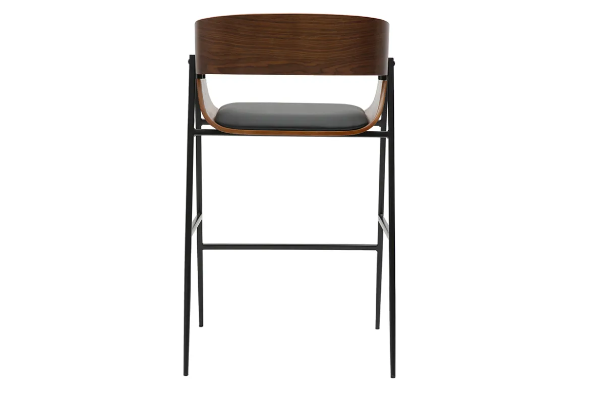 Tabourets de bar design bois foncé et métal noir (lot de 2) WESS