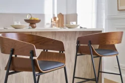 Tabourets de bar design bois foncé et métal noir (lot de 2) WESS