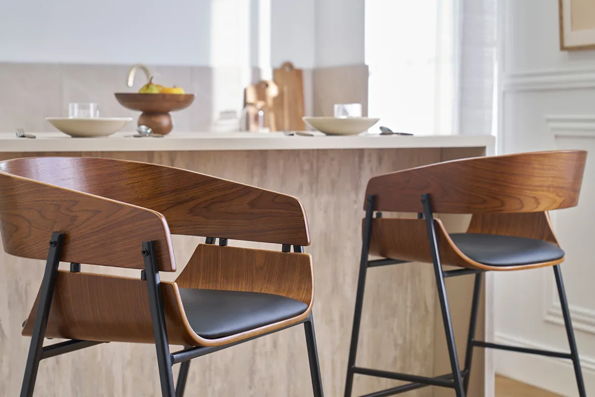 Tabourets de bar design bois foncé et métal noir (lot de 2) WESS