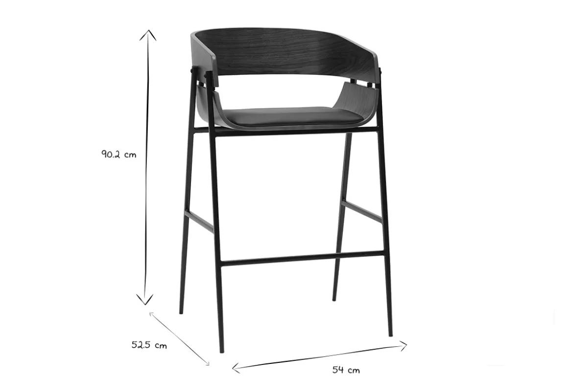 Tabourets de bar design bois foncé et métal noir (lot de 2) WESS