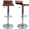 Tabourets de bar design bois foncé noyer et acier chromé (lot de 2) SURF V2