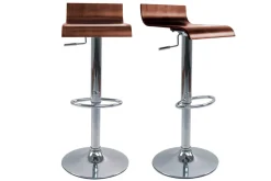 Tabourets de bar design bois foncé noyer et acier chromé (lot de 2) SURF V2
