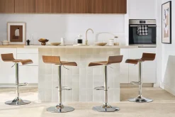 Tabourets de bar design bois foncé noyer et acier chromé (lot de 2) SURF V2