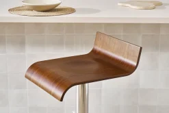 Tabourets de bar design bois foncé noyer et acier chromé (lot de 2) SURF V2