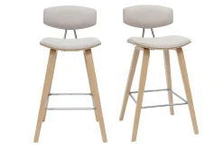 Tabourets de bar design en tissu effet velours texturé beige et bois clair H69 cm (lot de 2) VASCO