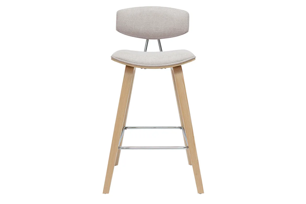 Tabourets de bar design en tissu effet velours texturé beige et bois clair H69 cm (lot de 2) VASCO