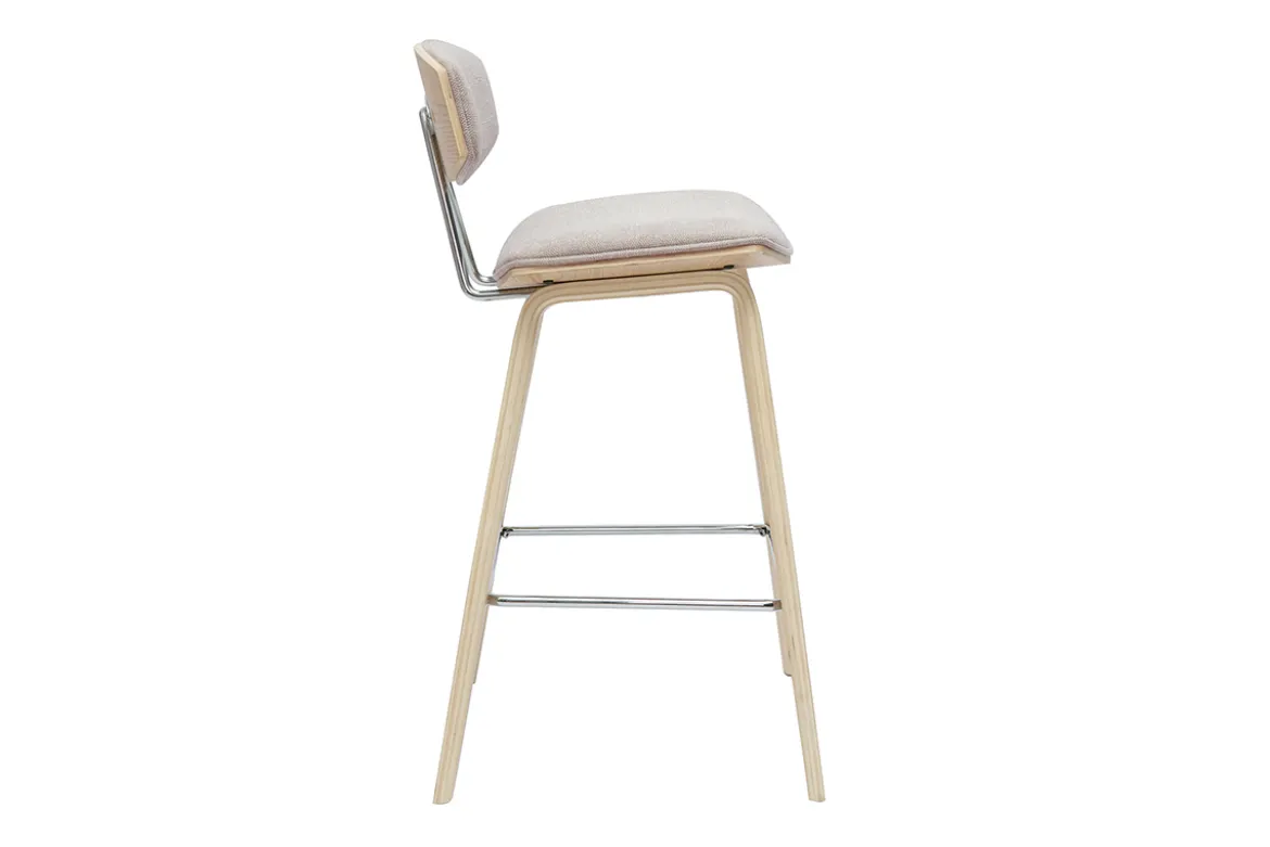 Tabourets de bar design en tissu effet velours texturé beige et bois clair H69 cm (lot de 2) VASCO