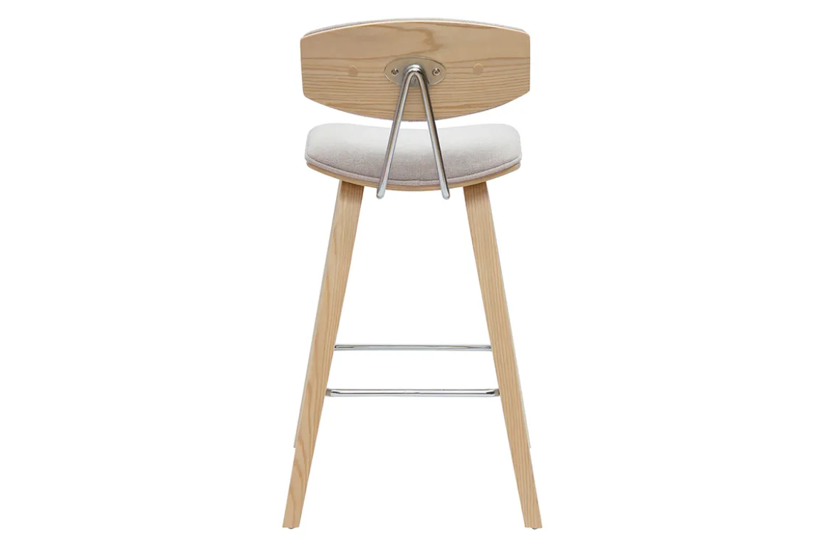 Tabourets de bar design en tissu effet velours texturé beige et bois clair H69 cm (lot de 2) VASCO