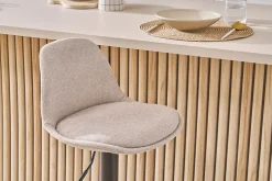 Tabourets de bar design en tissu effet velours texturé beige (lot de 2) STEEVY