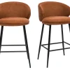 Tabourets de bar design en tissu effet velours texturé terre brûlée et métal noir (lot de 2) ROSALIE