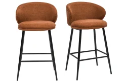Tabourets de bar design en tissu effet velours texturé terre brûlée et métal noir (lot de 2) ROSALIE