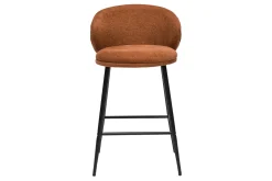 Tabourets de bar design en tissu effet velours texturé terre brûlée et métal noir (lot de 2) ROSALIE