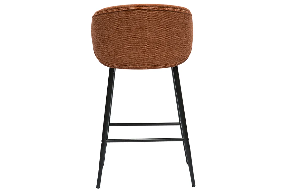 Tabourets de bar design en tissu effet velours texturé terre brûlée et métal noir (lot de 2) ROSALIE