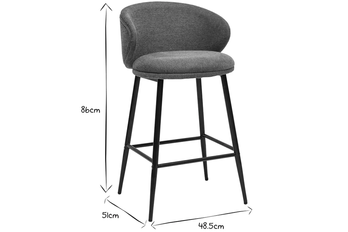 Tabourets de bar design en tissu effet velours texturé terre brûlée et métal noir (lot de 2) ROSALIE