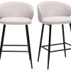Tabourets de bar design en tissu effet velours texturé beige et métal noir (lot de 2) ROSALIE