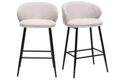 Tabourets de bar design en tissu effet velours texturé beige et métal noir (lot de 2) ROSALIE