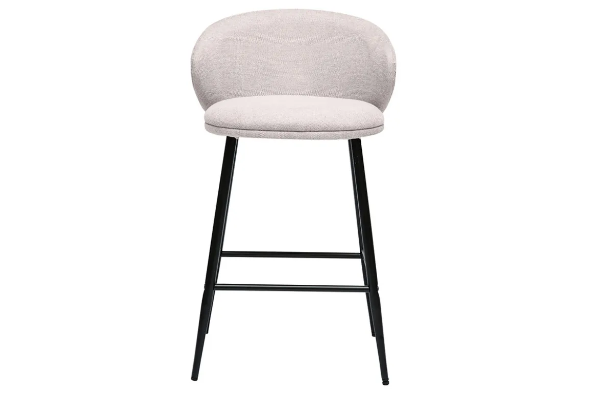 Tabourets de bar design en tissu effet velours texturé beige et métal noir (lot de 2) ROSALIE