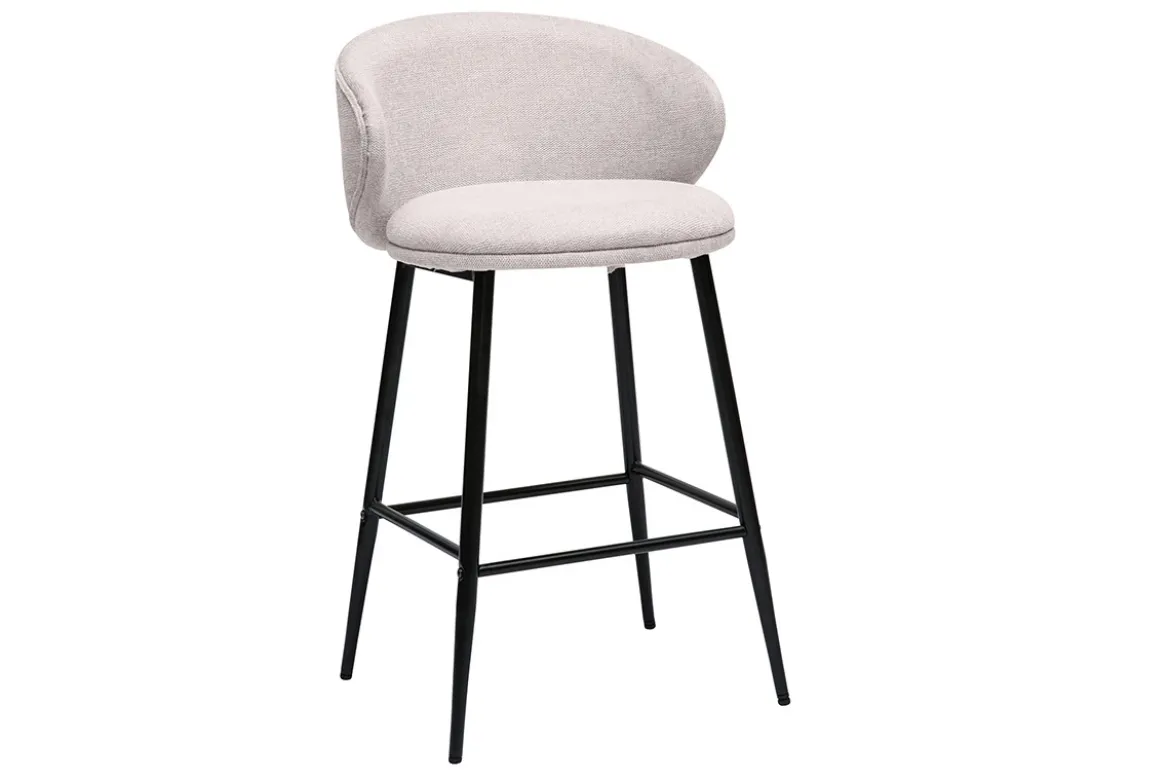 Tabourets de bar design en tissu effet velours texturé beige et métal noir (lot de 2) ROSALIE