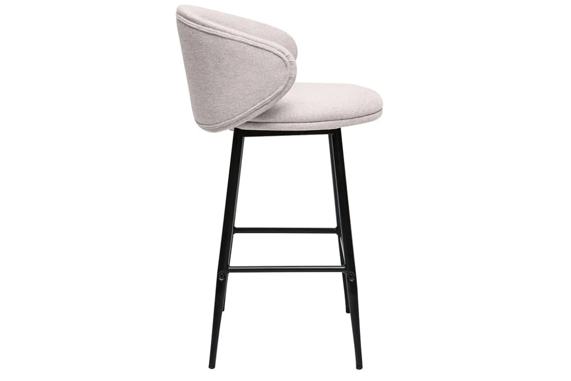 Tabourets de bar design en tissu effet velours texturé beige et métal noir (lot de 2) ROSALIE