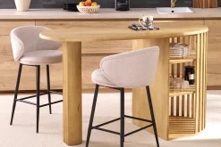Tabourets de bar design en tissu effet velours texturé beige et métal noir (lot de 2) ROSALIE
